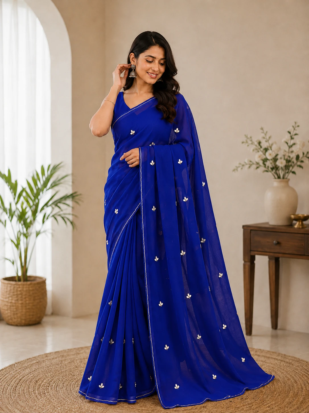 Pure Soft Georgette Saree with Cut Dana Work & Running Blouse