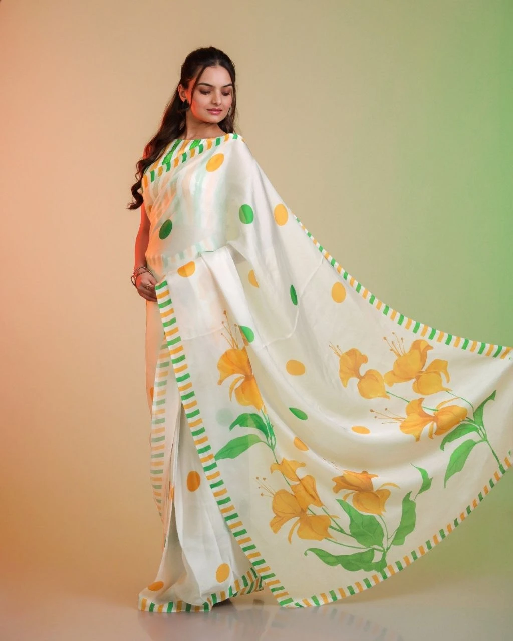 15th August Special Japan Satin Tiranga Print Saree