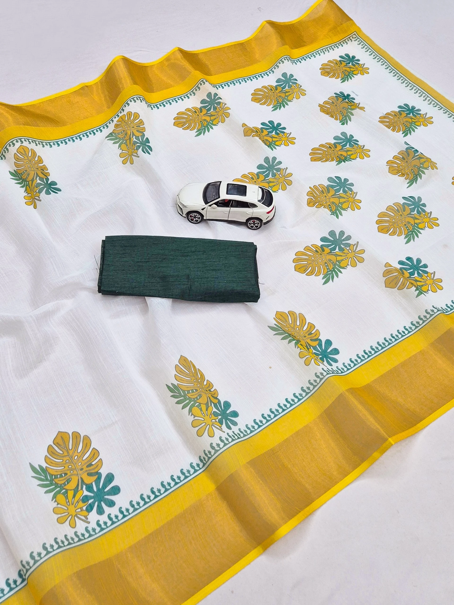 Southloom Kerala Tissue Kasavu Saree with Green Peacock Embroidery Design