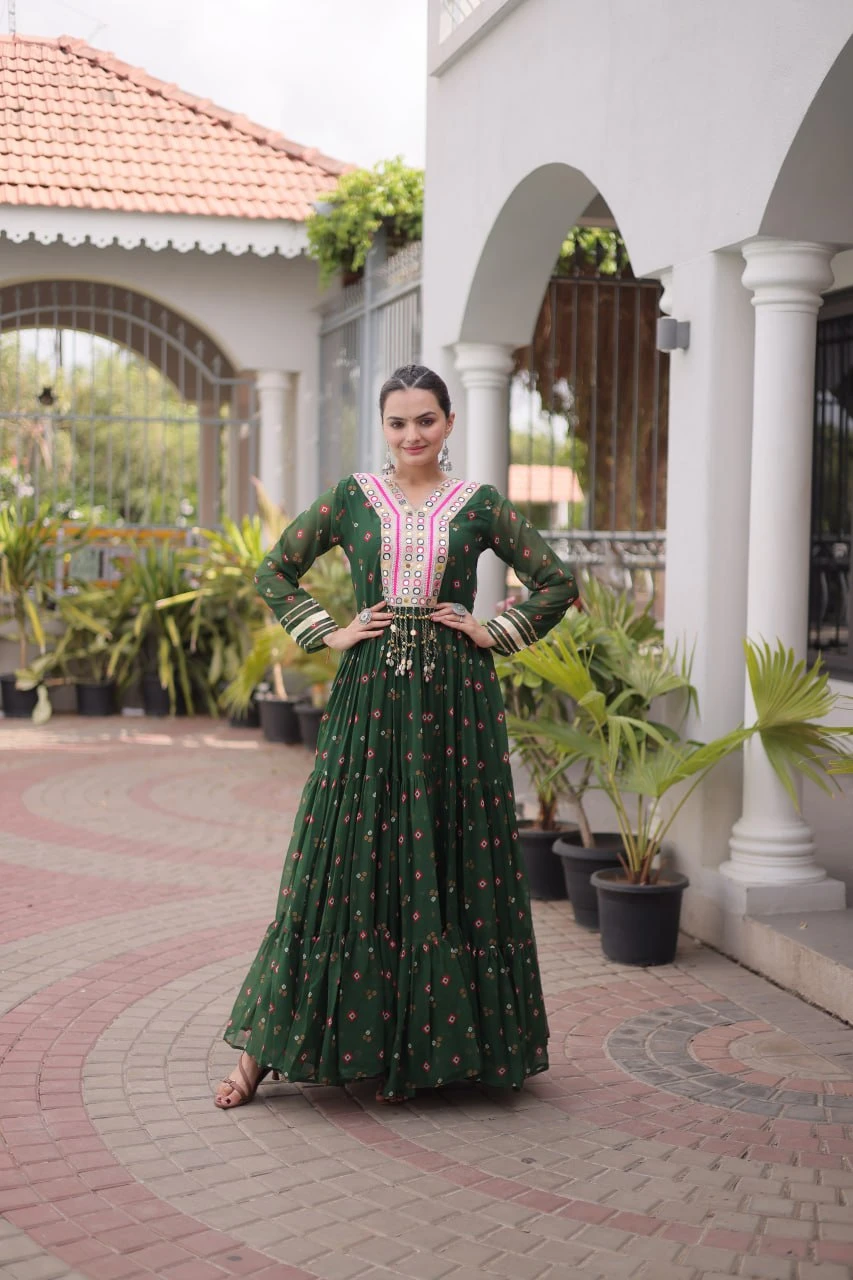 Classic Purple Laheriya Printed Georgette Navratri Wear Gown