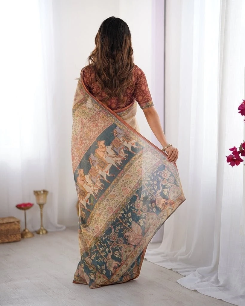 Premium Linen Tissue Silk Saree with Matching Blouse | Women's Wedding, Party & Festive Wear Saree