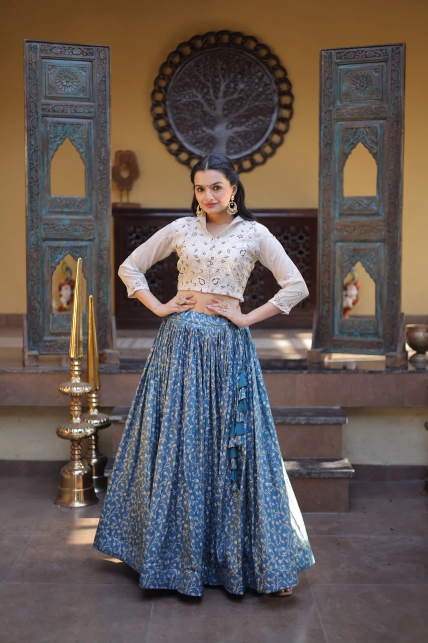 Cosmos Jacquard Lehenga Choli With Beads Embroidery