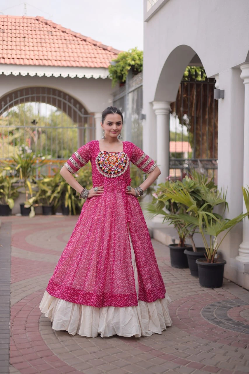 Purple Color Bandhani Printed Kurti | Rani Pink Color